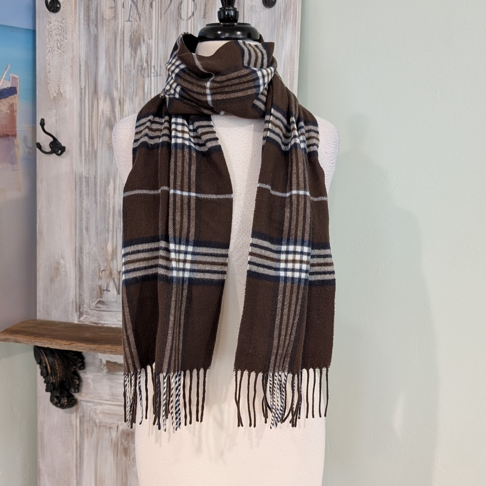 Preston & York Dark Brown Plaid fringed Scarf